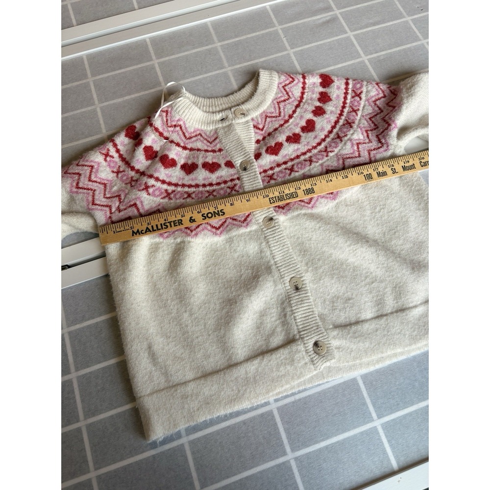 XS Heart‎ Fairlsle Sweetheart Neckline Dainty Feminine Coquette Sweater Cardigan - Picture 6 of 6